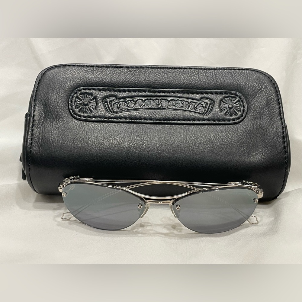 CHROME HEARTS Vintage NWOT Sterling Silver Blue Wire Frame Metal Logo Sunglasses - Picture 10 of 13